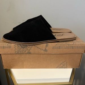 New Free People Coronado Slip on Loose Black Suede Flat Slippers, Mules